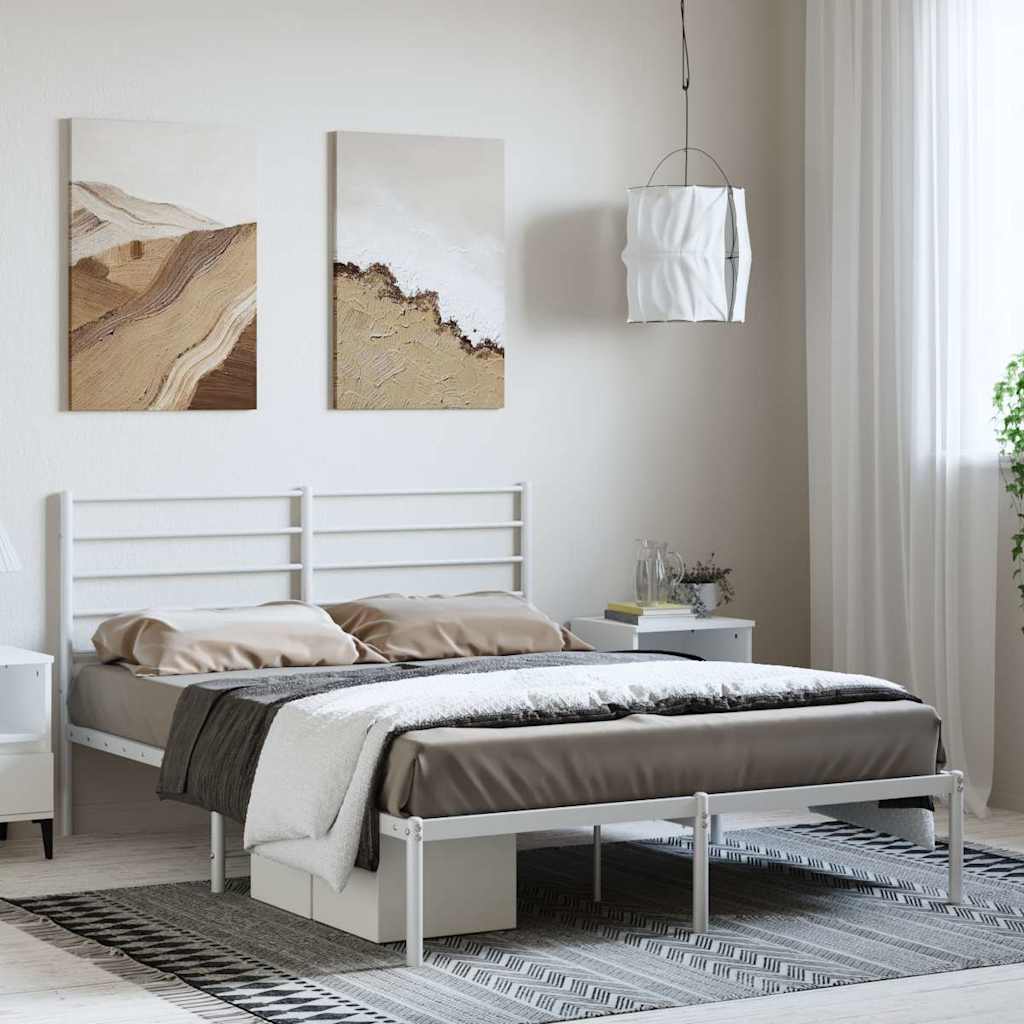 Metal Bed Frame without Mattress with Headboard White 150 cm 200 cm