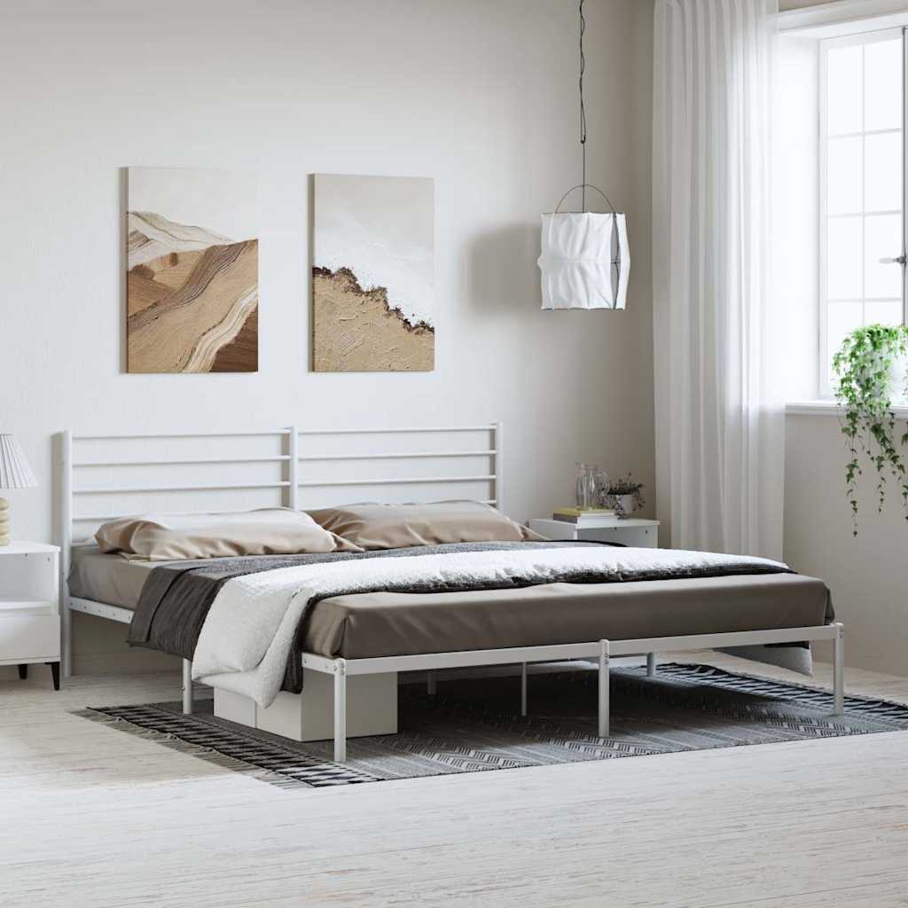 Metal Bed Frame without Mattress with Headboard White 183 cm 213 cm