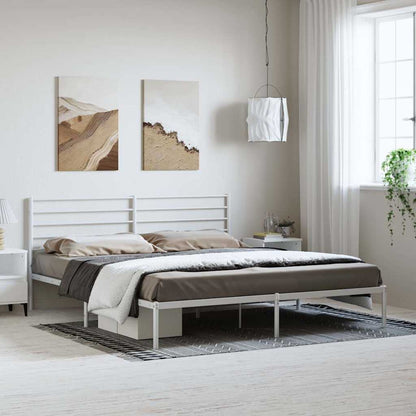 Metal Bed Frame without Mattress with Headboard White 193 cm 203 cm
