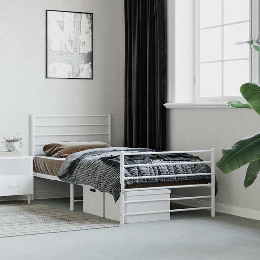 Metal Bed Frame without Mattress with Footboard with Headboard & Footboard White 90 cm 190 cm