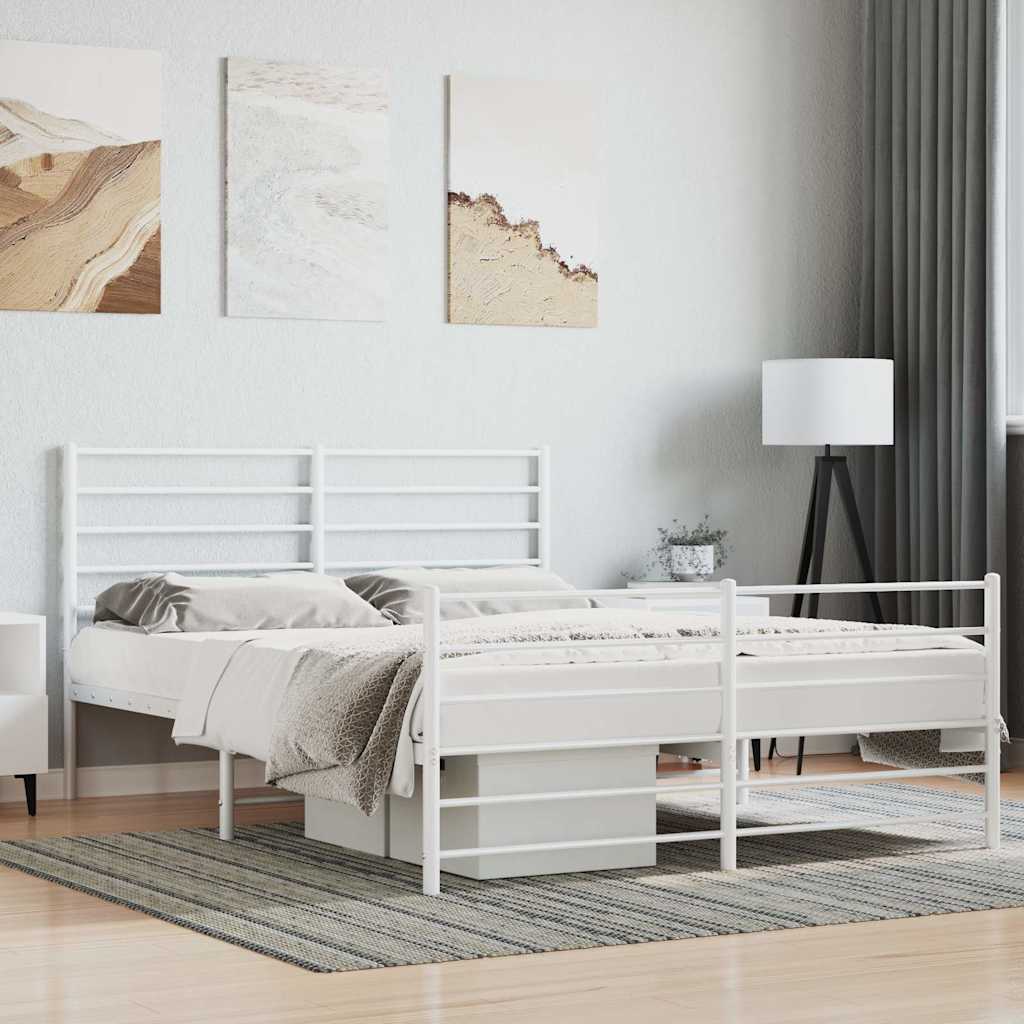 Metal Bed Frame without Mattress with Footboard with Headboard & Footboard White 120 cm 190 cm