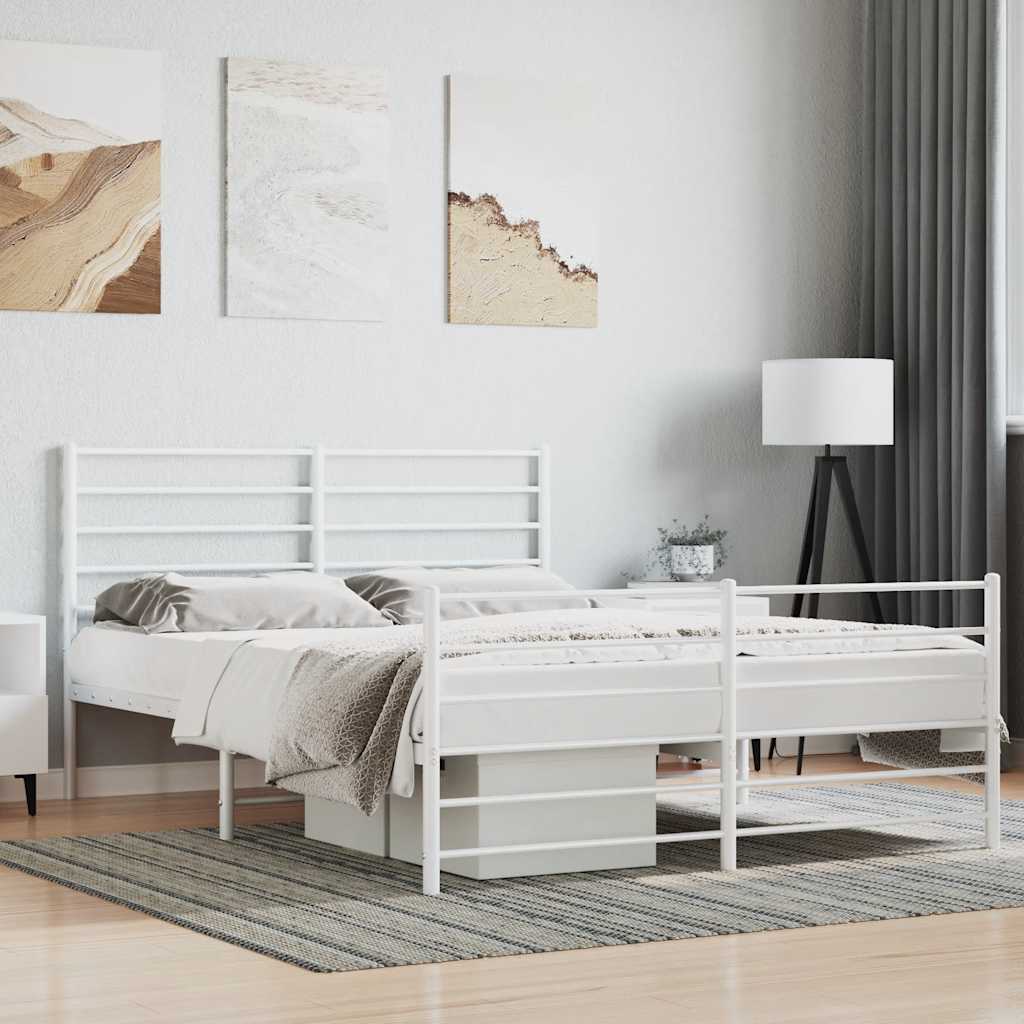 Metal Bed Frame without Mattress with Footboard with Headboard & Footboard White 120 cm 200 cm