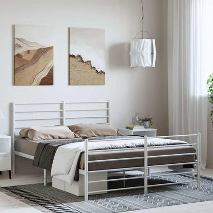 Metal Bed Frame without Mattress with Footboard with Headboard & Footboard White 135 cm 190 cm