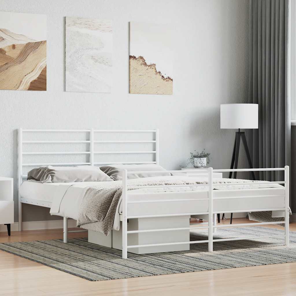 Metal Bed Frame without Mattress with Footboard with Headboard & Footboard White 140 cm 190 cm