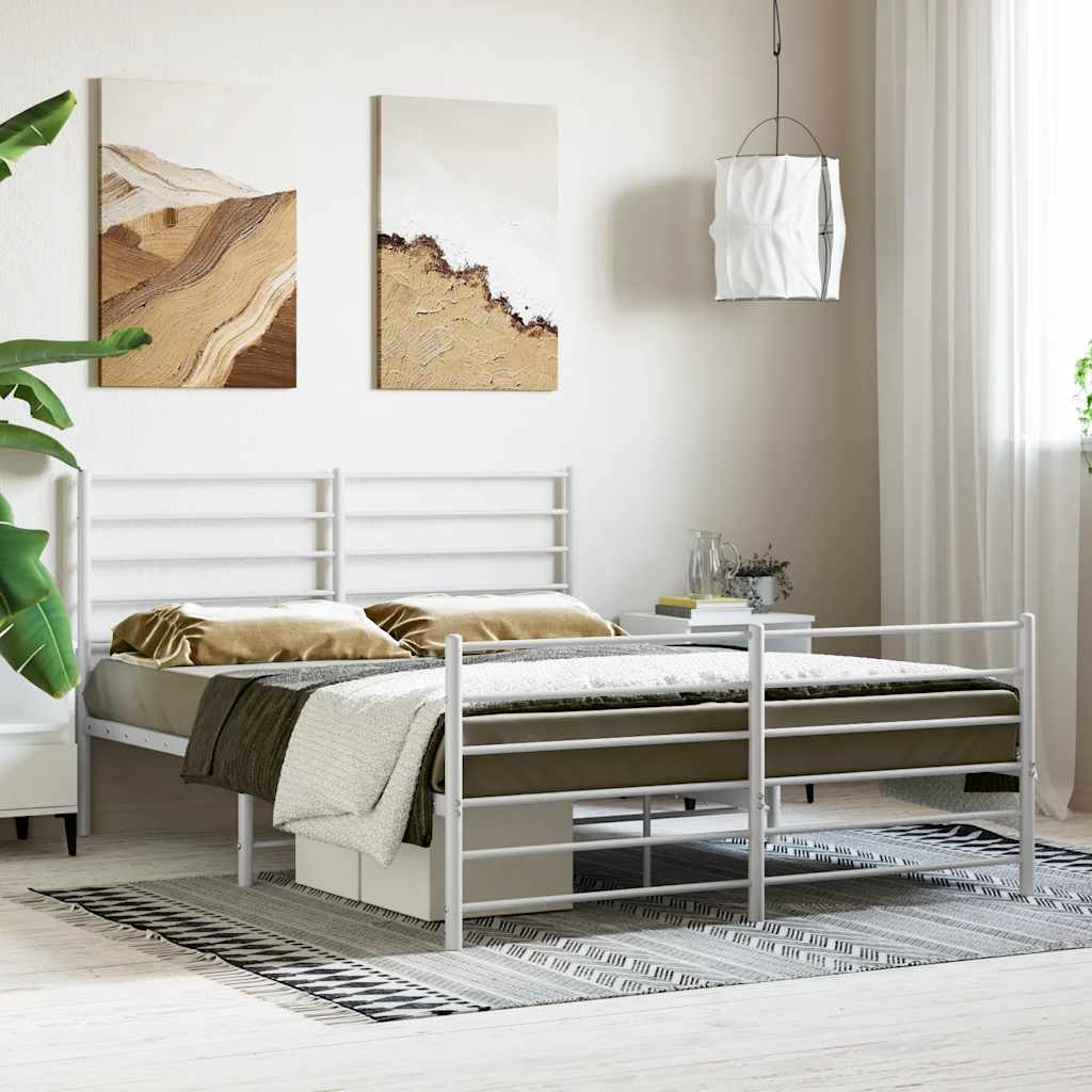 Metal Bed Frame without Mattress with Footboard with Headboard & Footboard White 140 cm 200 cm