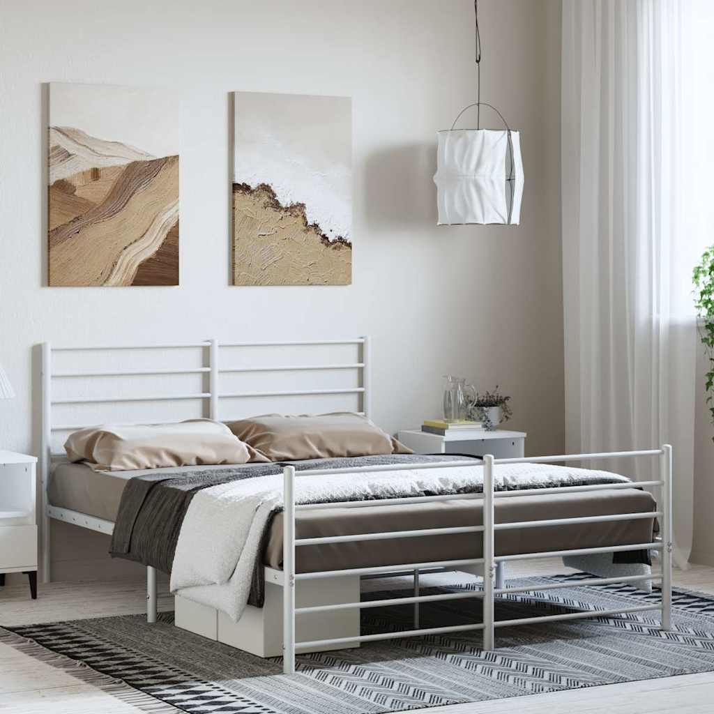 Metal Bed Frame without Mattress with Footboard with Headboard & Footboard White 150 cm 200 cm