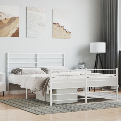 Metal Bed Frame without Mattress with Footboard with Headboard & Footboard White 160 cm 200 cm