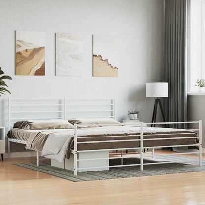 Metal Bed Frame without Mattress with Footboard with Headboard & Footboard White 180 cm 200 cm