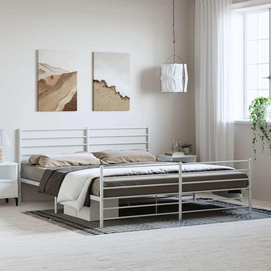Metal Bed Frame without Mattress with Footboard with Headboard & Footboard White 183 cm 213 cm