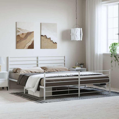Metal Bed Frame without Mattress with Footboard with Headboard & Footboard White 193 cm 203 cm