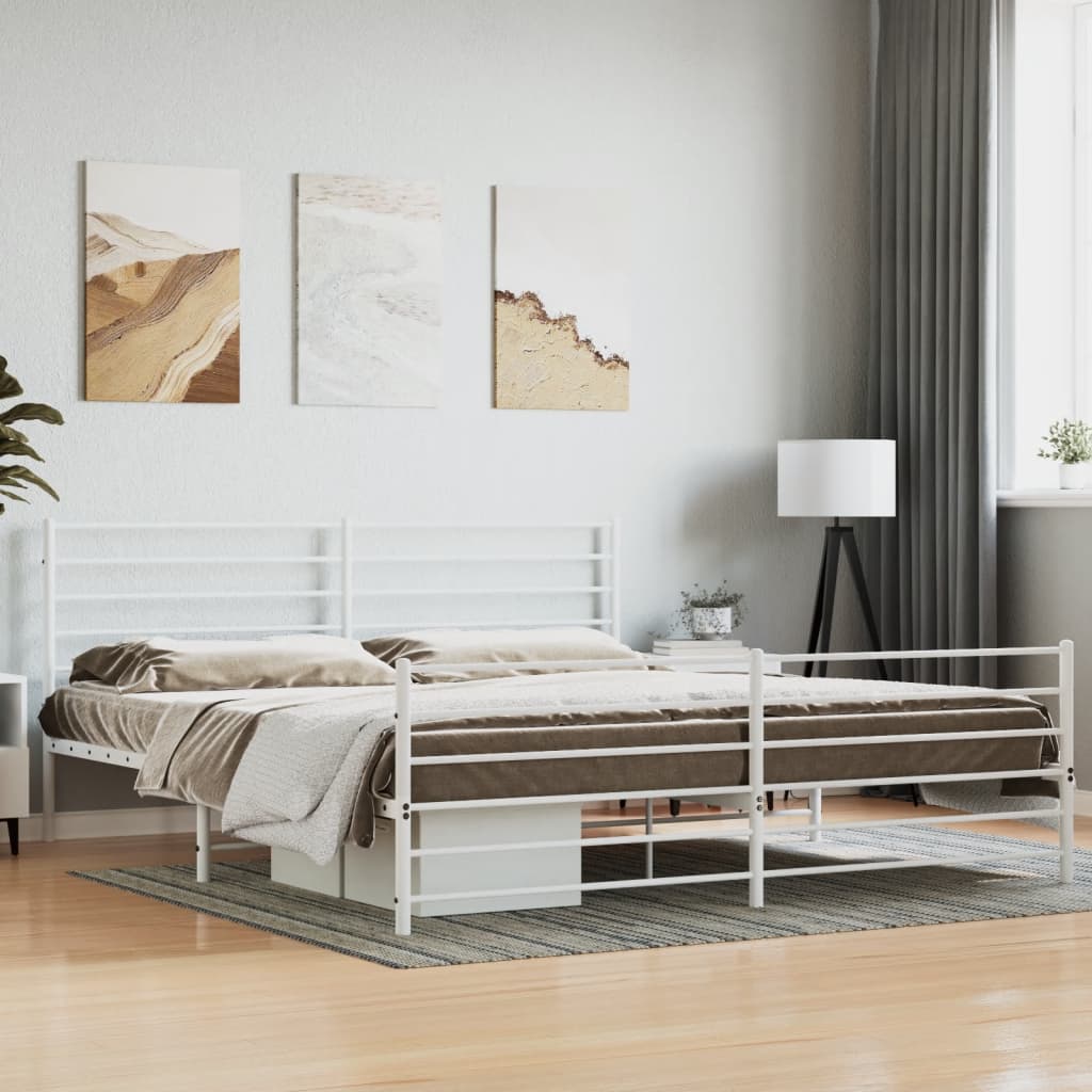 Metal Bed Frame without Mattress with Footboard with Headboard & Footboard White 200 cm 200 cm