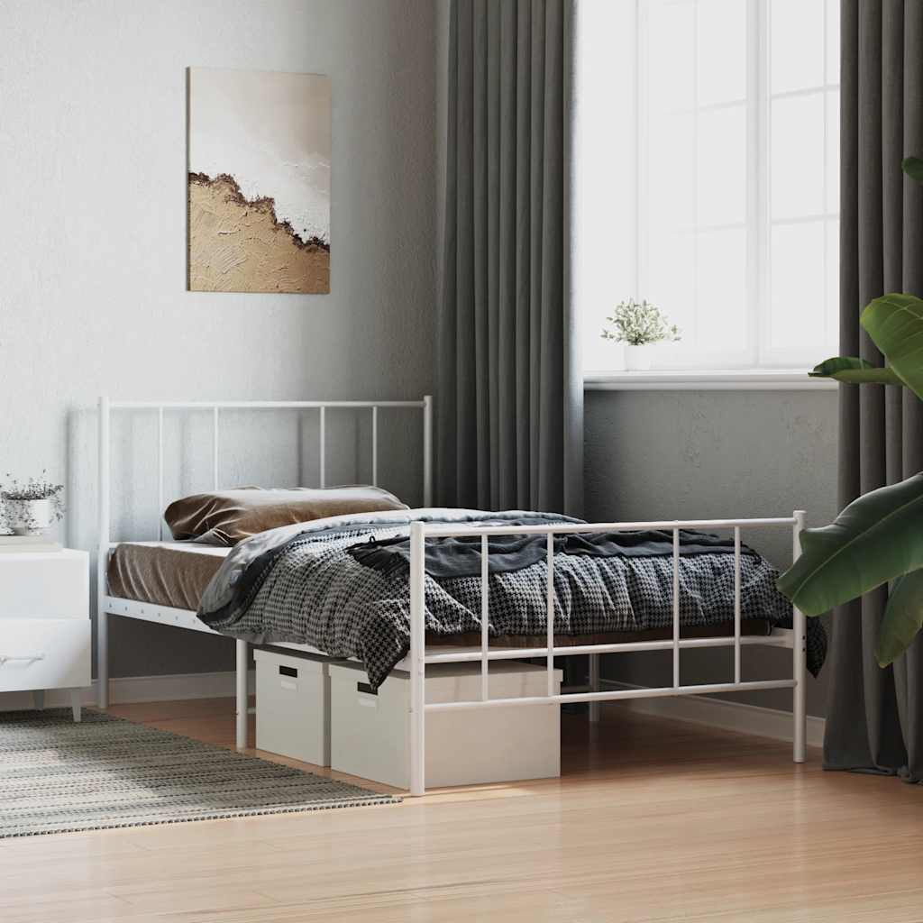 Metal Bed Frame without Mattress with Footboard with Headboard & Footboard White 80 cm 200 cm
