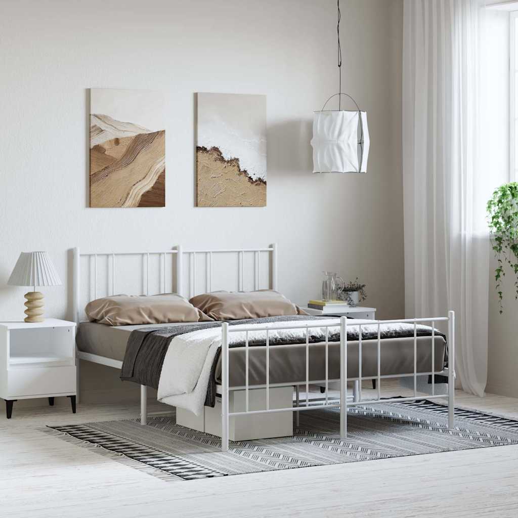 Metal Bed Frame without Mattress with Footboard with Headboard & Footboard White 135 cm 190 cm