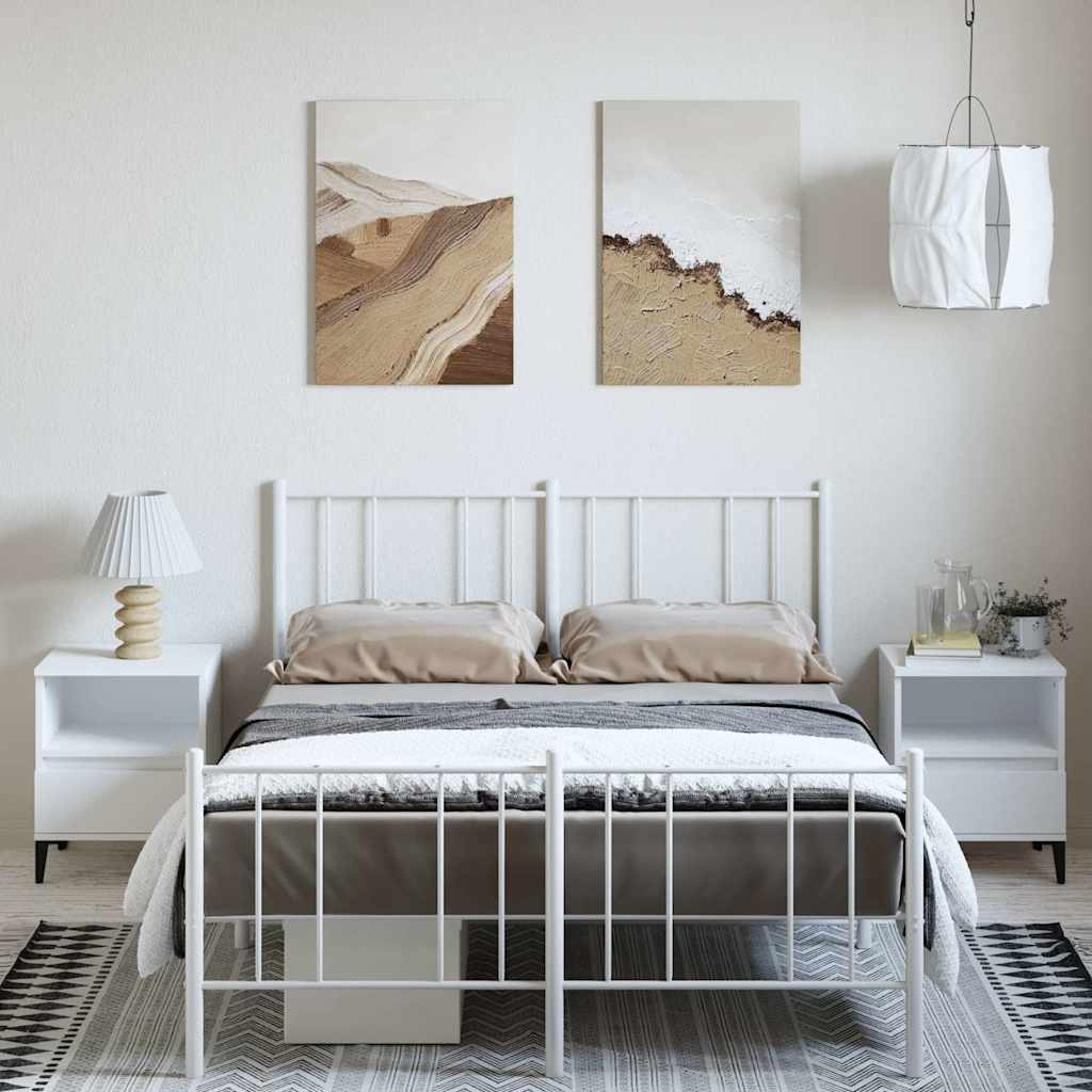 Metal Bed Frame without Mattress with Footboard with Headboard & Footboard White 150 cm 200 cm