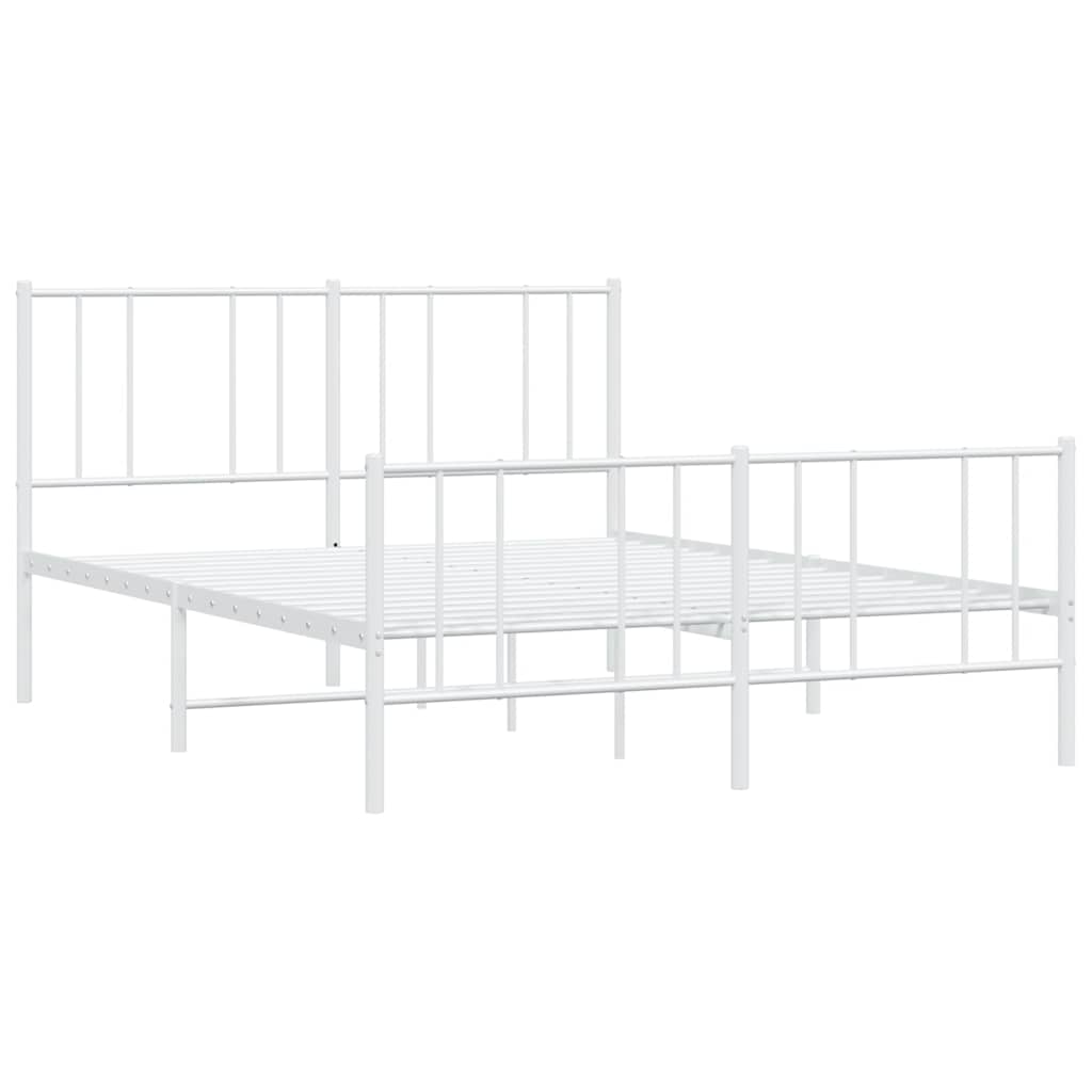 Metal Bed Frame without Mattress with Footboard with Headboard & Footboard White 150 cm 200 cm
