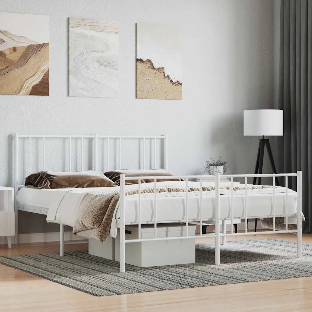 Metal Bed Frame without Mattress with Footboard with Headboard & Footboard White 160 cm 200 cm