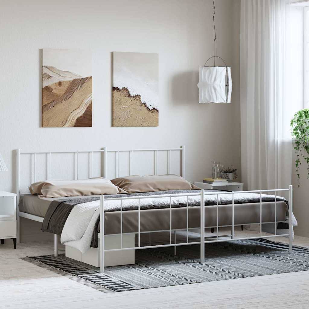Metal Bed Frame without Mattress with Footboard with Headboard & Footboard White 193 cm 203 cm