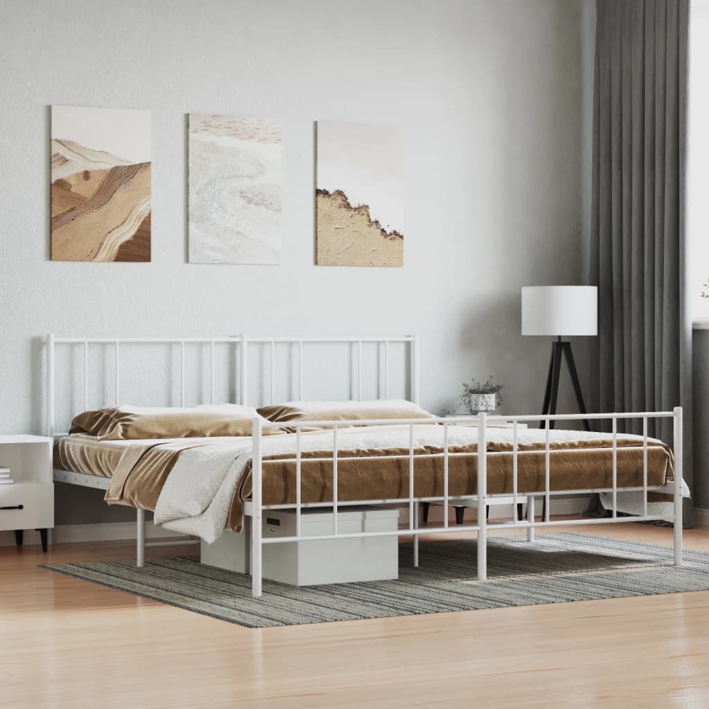 Metal Bed Frame without Mattress with Footboard with Headboard & Footboard White 200 cm 200 cm
