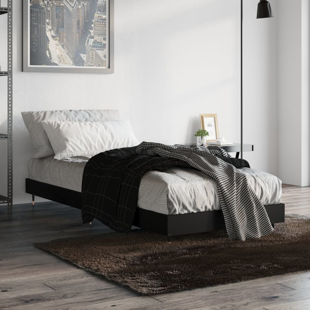 Bed Frame without Mattress 75x190 cm Engineered Wood Black