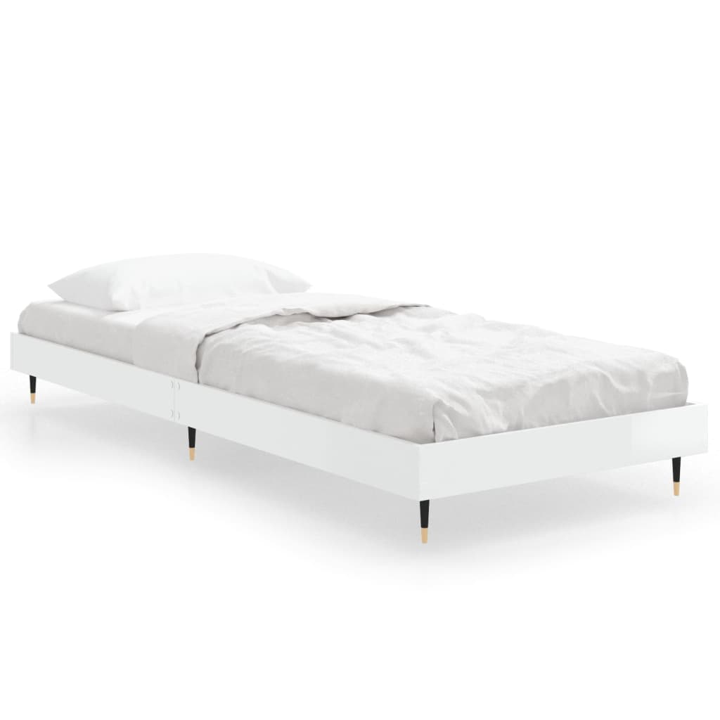 Bed Frame without Mattress 75x190 cm Engineered Wood High gloss white