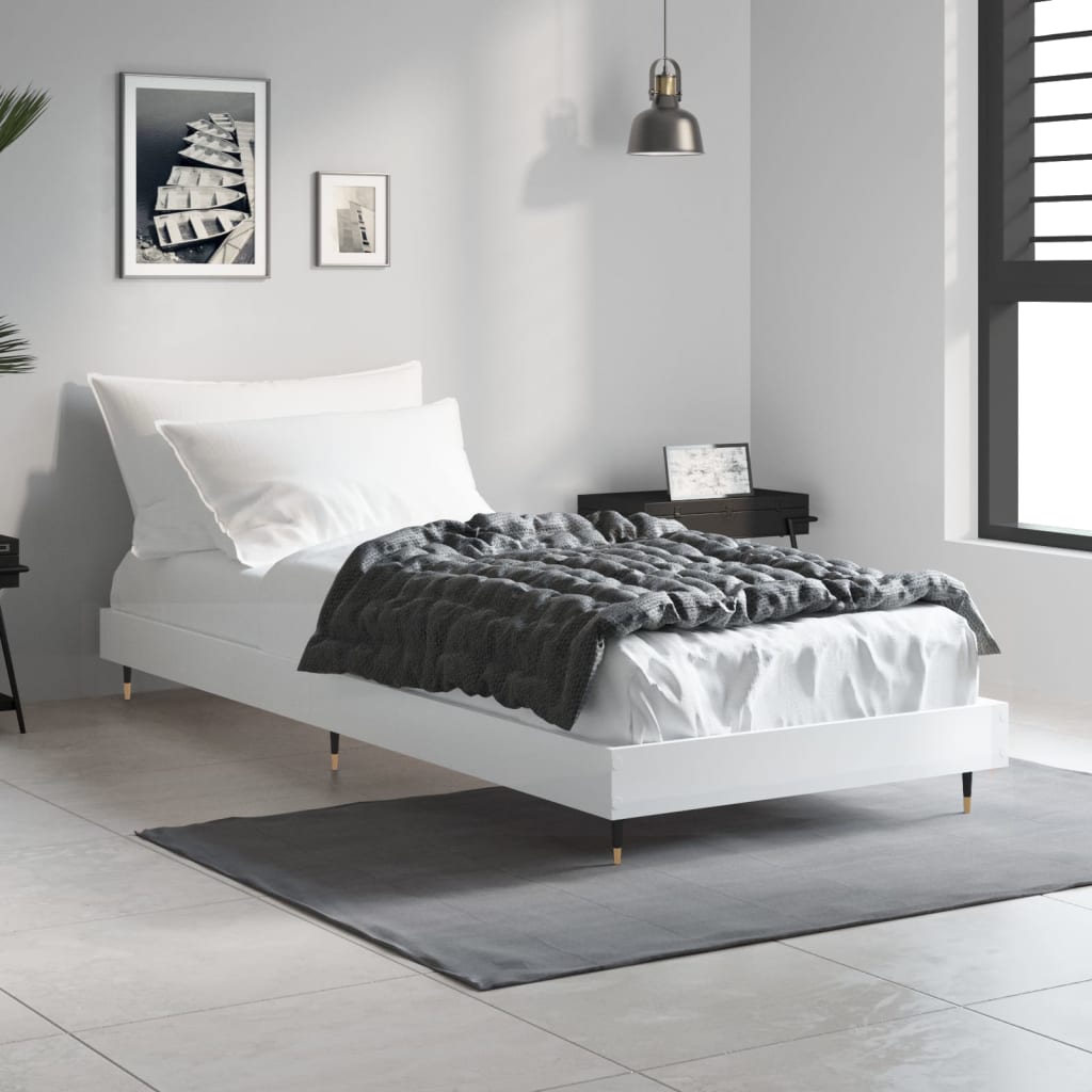 Bed Frame without Mattress 75x190 cm Engineered Wood High gloss white