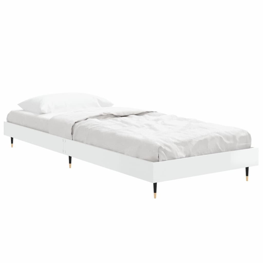 Bed Frame without Mattress 75x190 cm Engineered Wood High gloss white