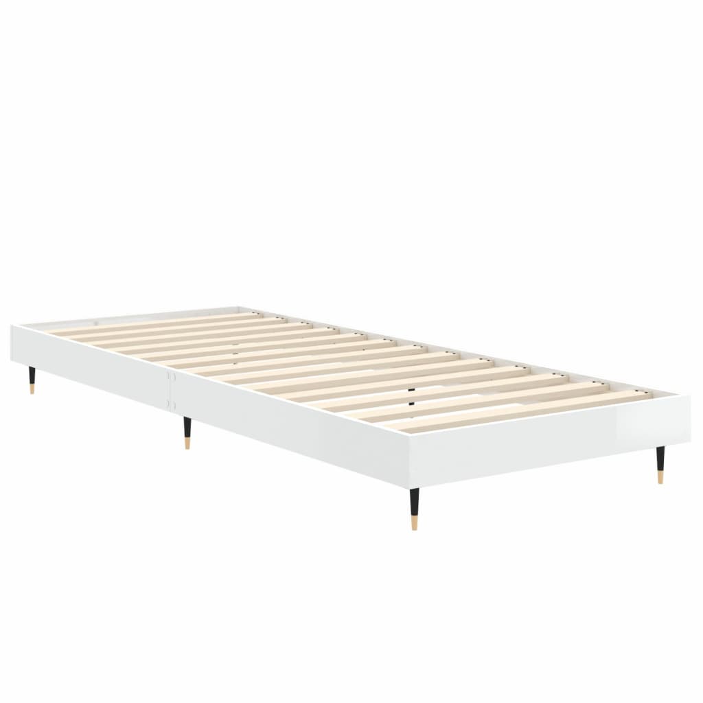 Bed Frame without Mattress 75x190 cm Engineered Wood High gloss white