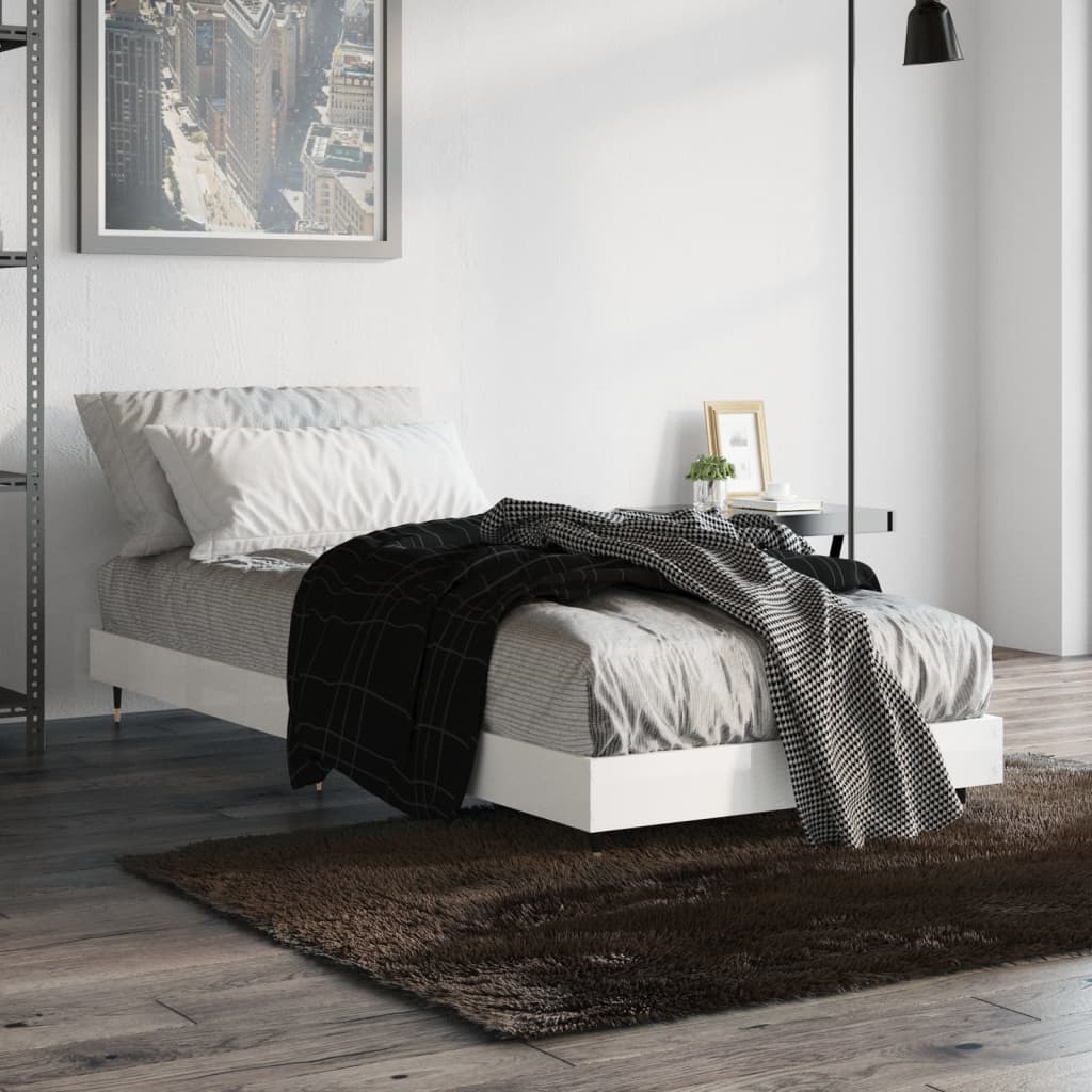 Bed Frame without Mattress 75x190 cm Engineered Wood High gloss white