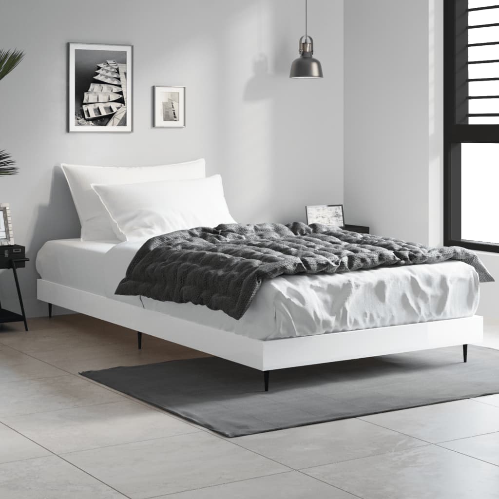 Bed Frame without Mattress Length 200 cm High Gloss White 90 cm