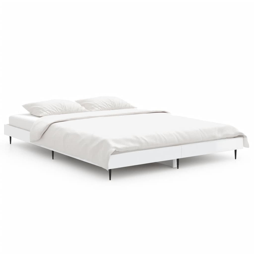 Bed Frame without Mattress 135x190 cm High gloss white