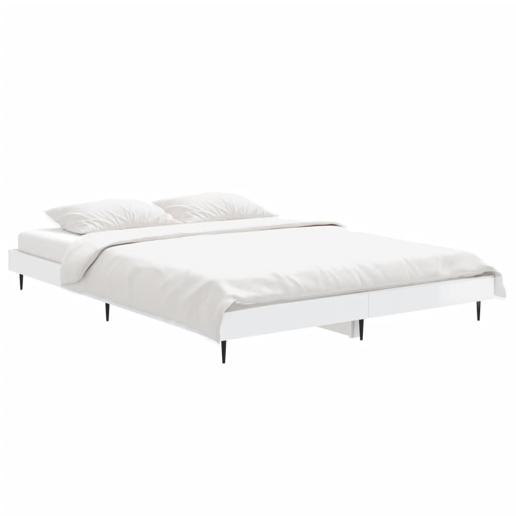 Bed Frame without Mattress 135x190 cm High gloss white