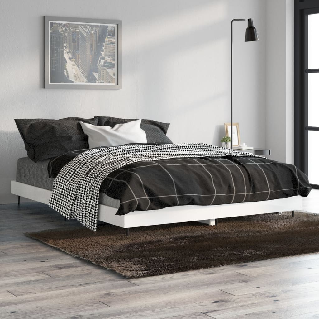Bed Frame without Mattress 135x190 cm High gloss white