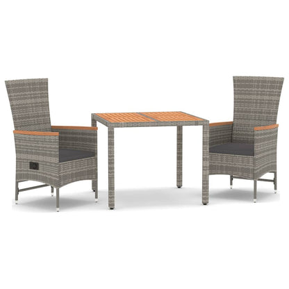 vidaXL 3 Piece Garden Dining Set Grey Poly Rattan&Solid Wood Acacia 2