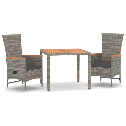 Garden Dining Set Grey Poly Rattan&Solid Wood Acacia 90 x 90 x 75 cm 3
