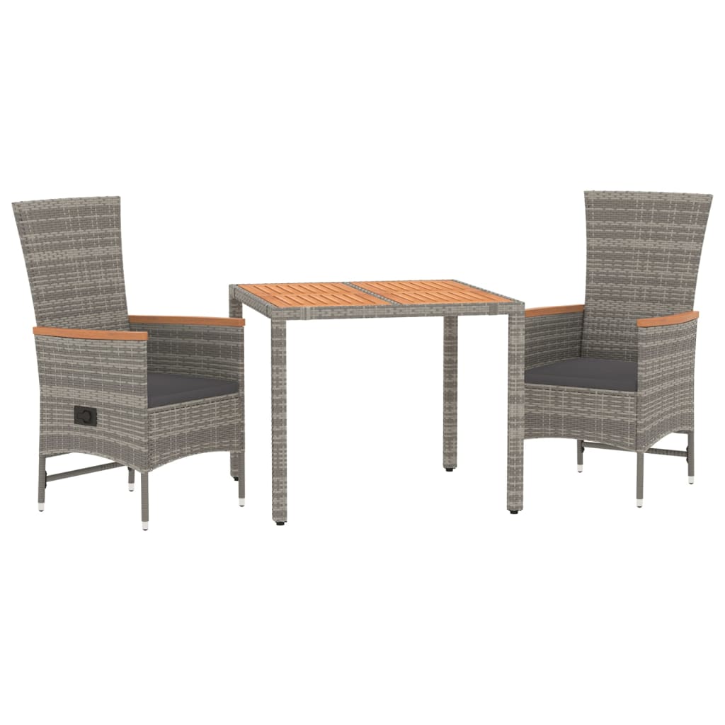 vidaXL 3 Piece Garden Dining Set Grey Poly Rattan&Solid Wood Acacia 3