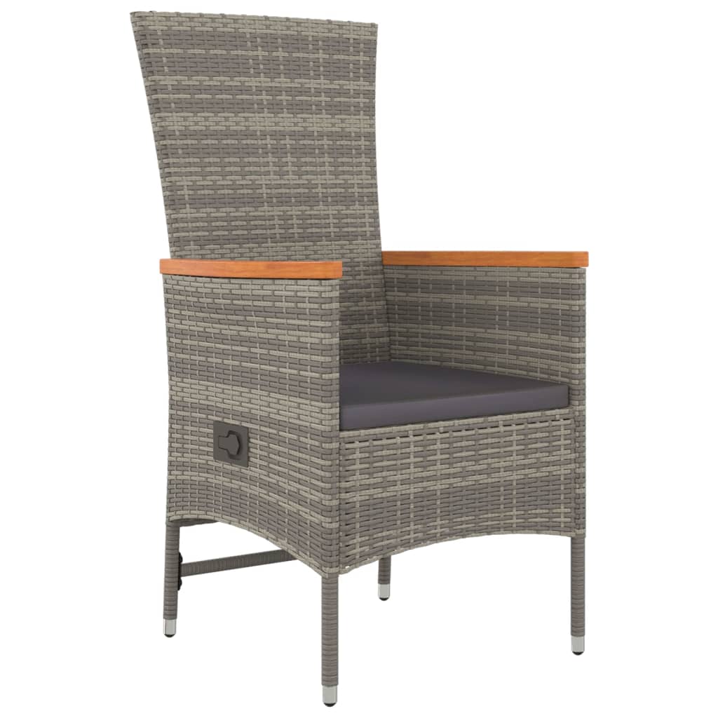 vidaXL 3 Piece Garden Dining Set Grey Poly Rattan&Solid Wood Acacia 5