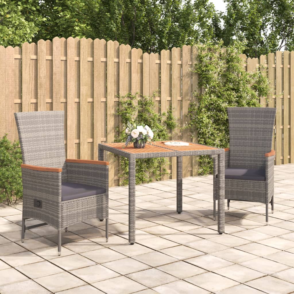 vidaXL 3 Piece Garden Dining Set Grey Poly Rattan&Solid Wood Acacia 1