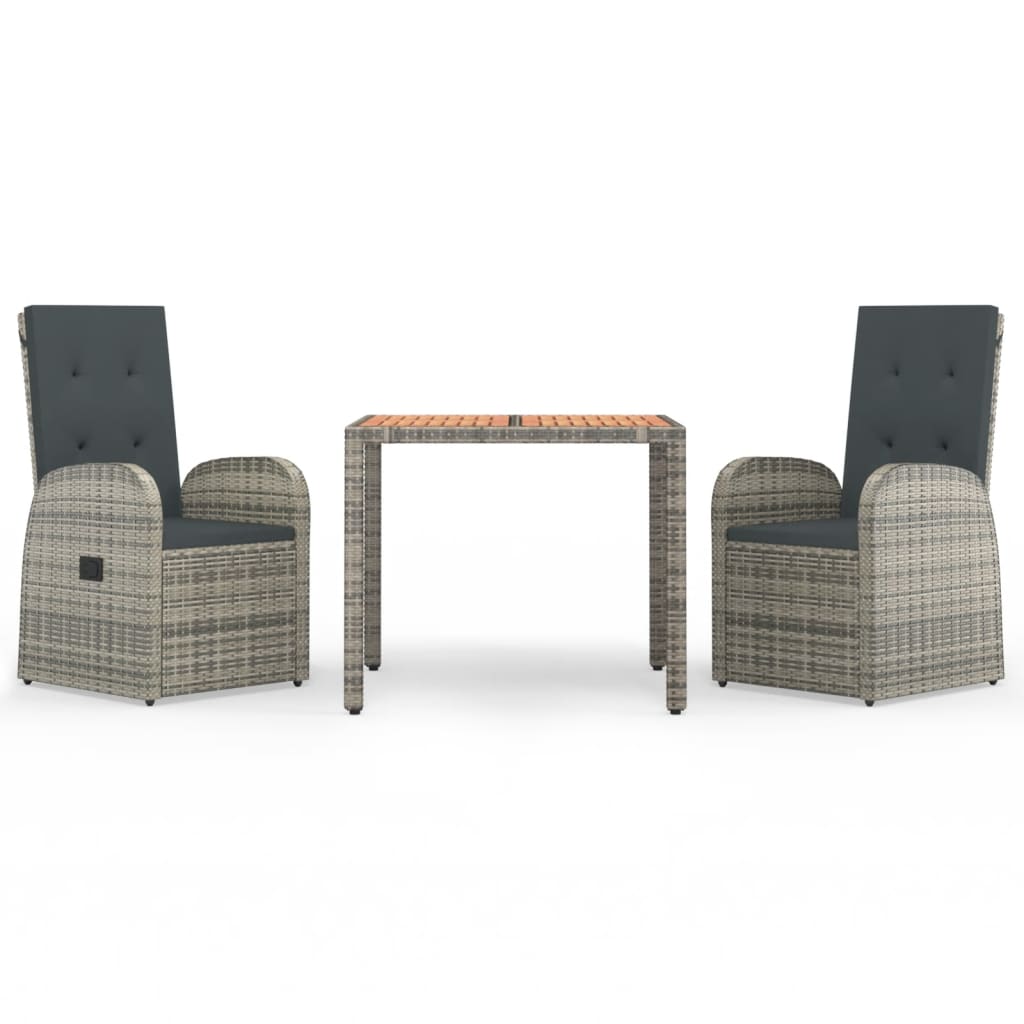 vidaXL 3 Piece Garden Dining Set Grey Poly Rattan&Solid Wood Acacia 2