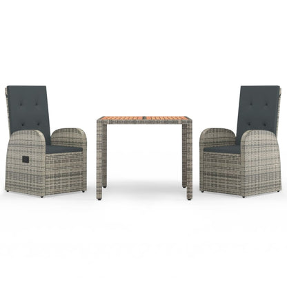 vidaXL 3 Piece Garden Dining Set Grey Poly Rattan&Solid Wood Acacia 2