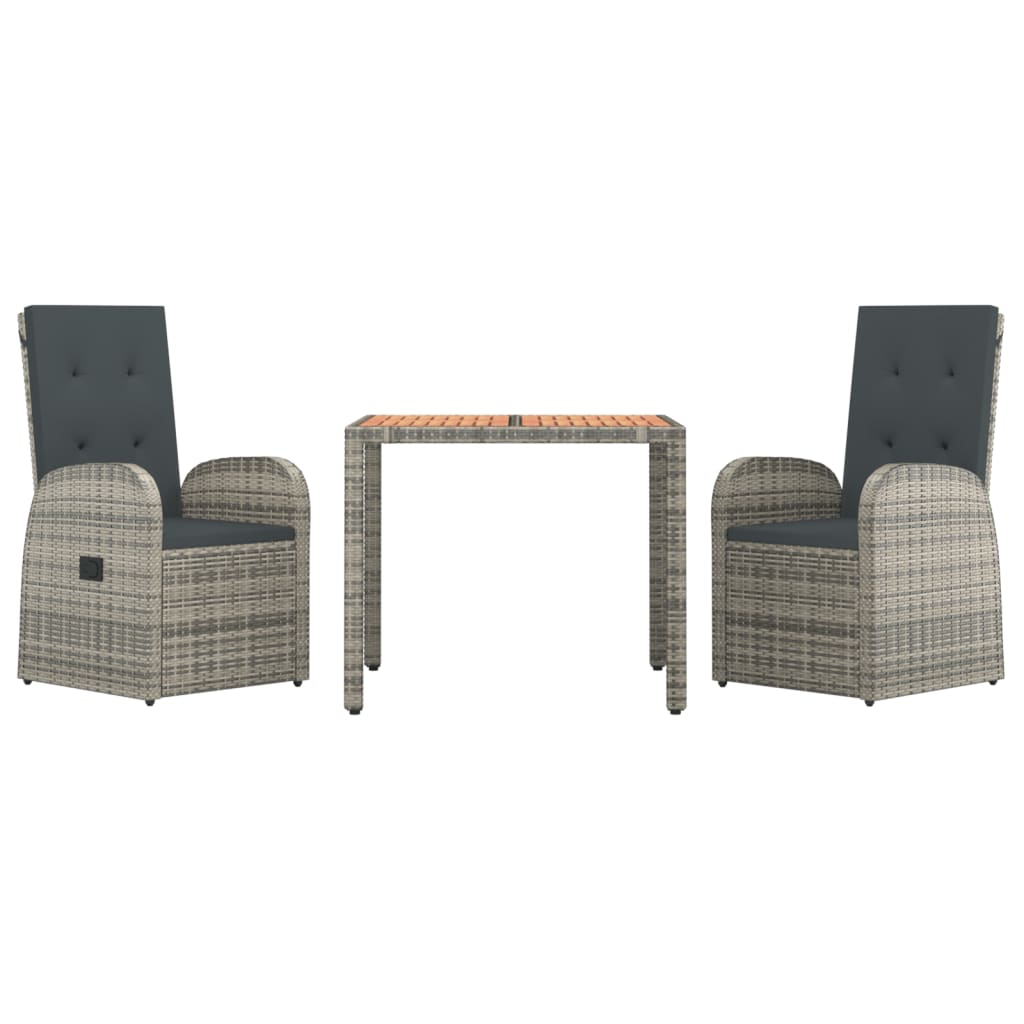 vidaXL 3 Piece Garden Dining Set Grey Poly Rattan&Solid Wood Acacia 3