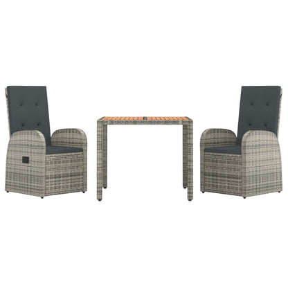 vidaXL 3 Piece Garden Dining Set Grey Poly Rattan&Solid Wood Acacia 3