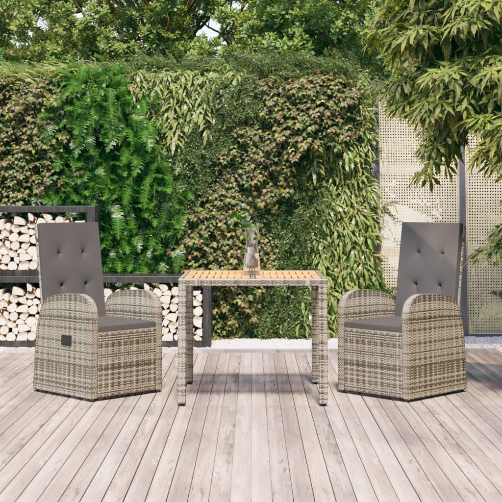 vidaXL 3 Piece Garden Dining Set Grey Poly Rattan&Solid Wood Acacia 1