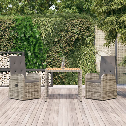 vidaXL 3 Piece Garden Dining Set Grey Poly Rattan&Solid Wood Acacia 1
