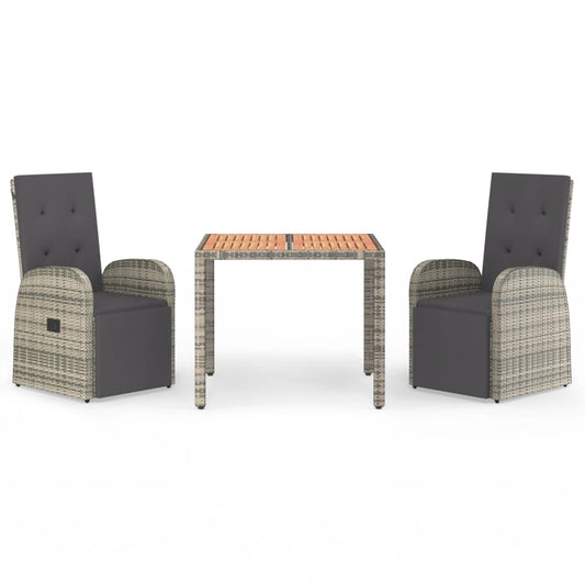 Garden Dining Set Grey Poly Rattan&Solid Wood Acacia 90 x 90 x 75 cm 3