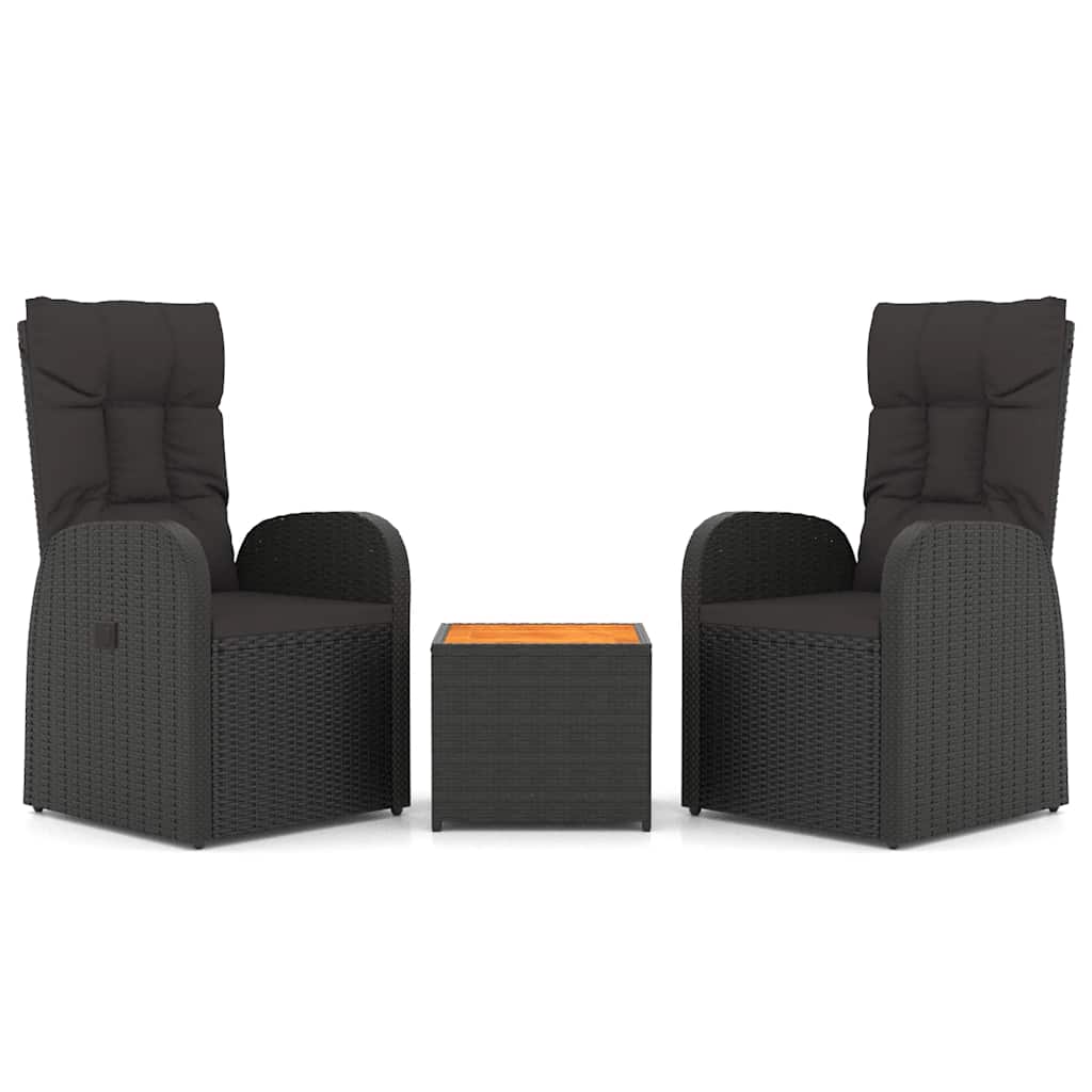 vidaXL 3 Piece Garden Lounge Set Black Poly Rattan&Solid Wood Acacia 2