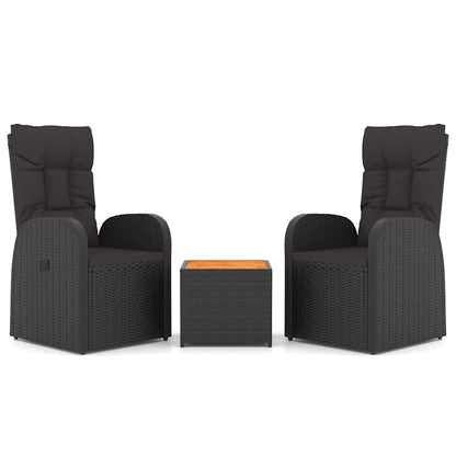 vidaXL 3 Piece Garden Lounge Set Black Poly Rattan&Solid Wood Acacia 2