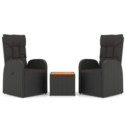 3 Piece Garden Lounge Set Poly Rattan&Solid Wood Acacia Black Solid acacia wood 2x chair + table