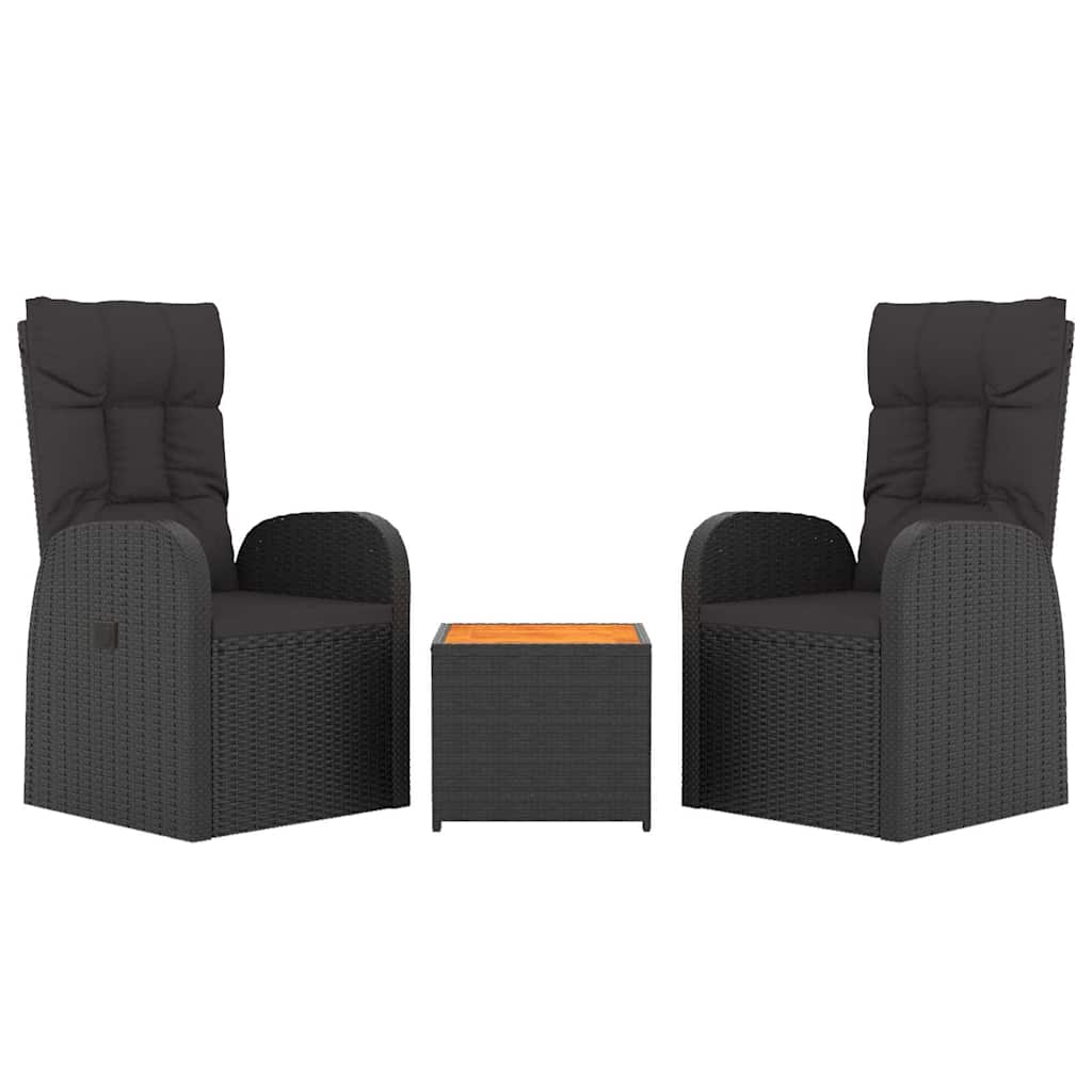 vidaXL 3 Piece Garden Lounge Set Black Poly Rattan&Solid Wood Acacia 3