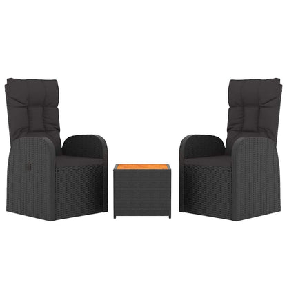 vidaXL 3 Piece Garden Lounge Set Black Poly Rattan&Solid Wood Acacia 3