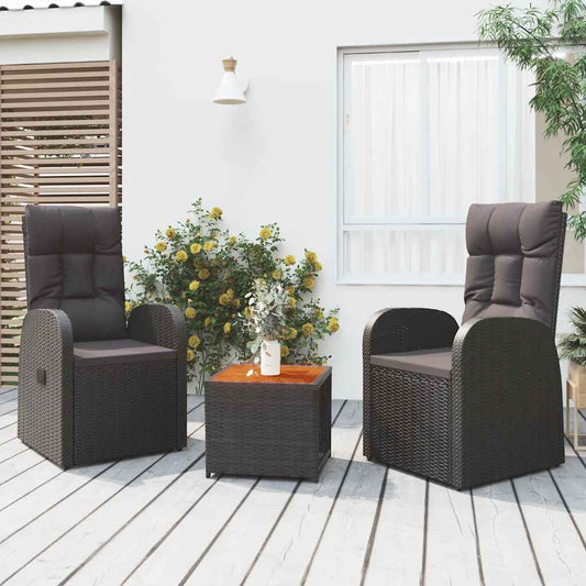 3 Piece Garden Lounge Set Poly Rattan&Solid Wood Acacia Black Solid acacia wood 2x chair + table